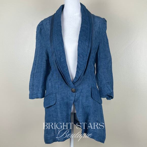 Rare Blue Linen Blazer Jacket ASO Serena Van Der Woodsen Gossip Girl Y2K - Picture 5 of 10